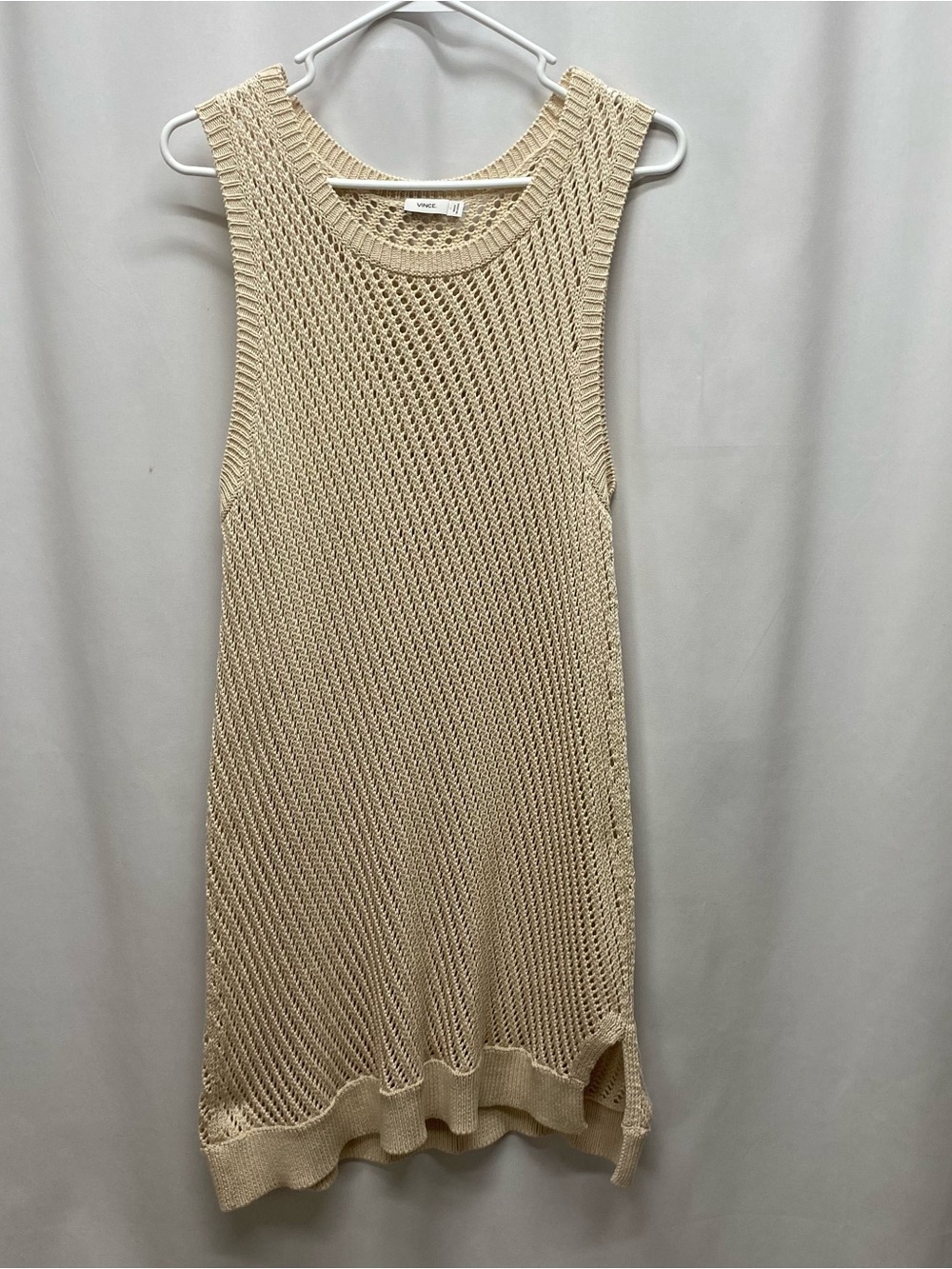 Vince crochet open knit sleeveless tunic large sweater large shirt cover up